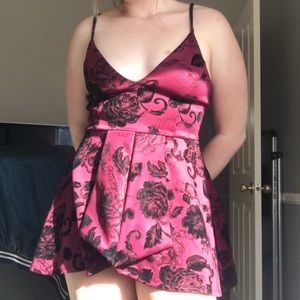 Red romper with black velvet